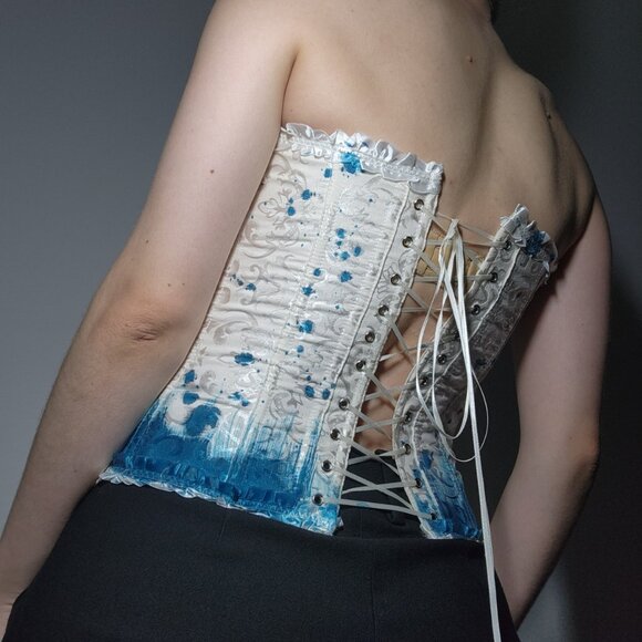 Butterfly on white romantic lace-up boned overbust sweetheart  corset bustier - Picture 4 of 7